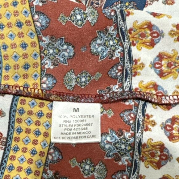 Pink Rose M Colorful Boho Tank Top Geometric Print A-Line Chiffon Red Blue Gold - Picture 5 of 7